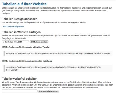 HTML-Code-Abfrage für kostenloses Tabellensystem